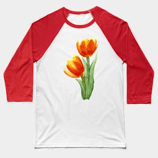 Painterly Watercolour Flowers Tulips Yellow Orange Red Baseball T-Shirt